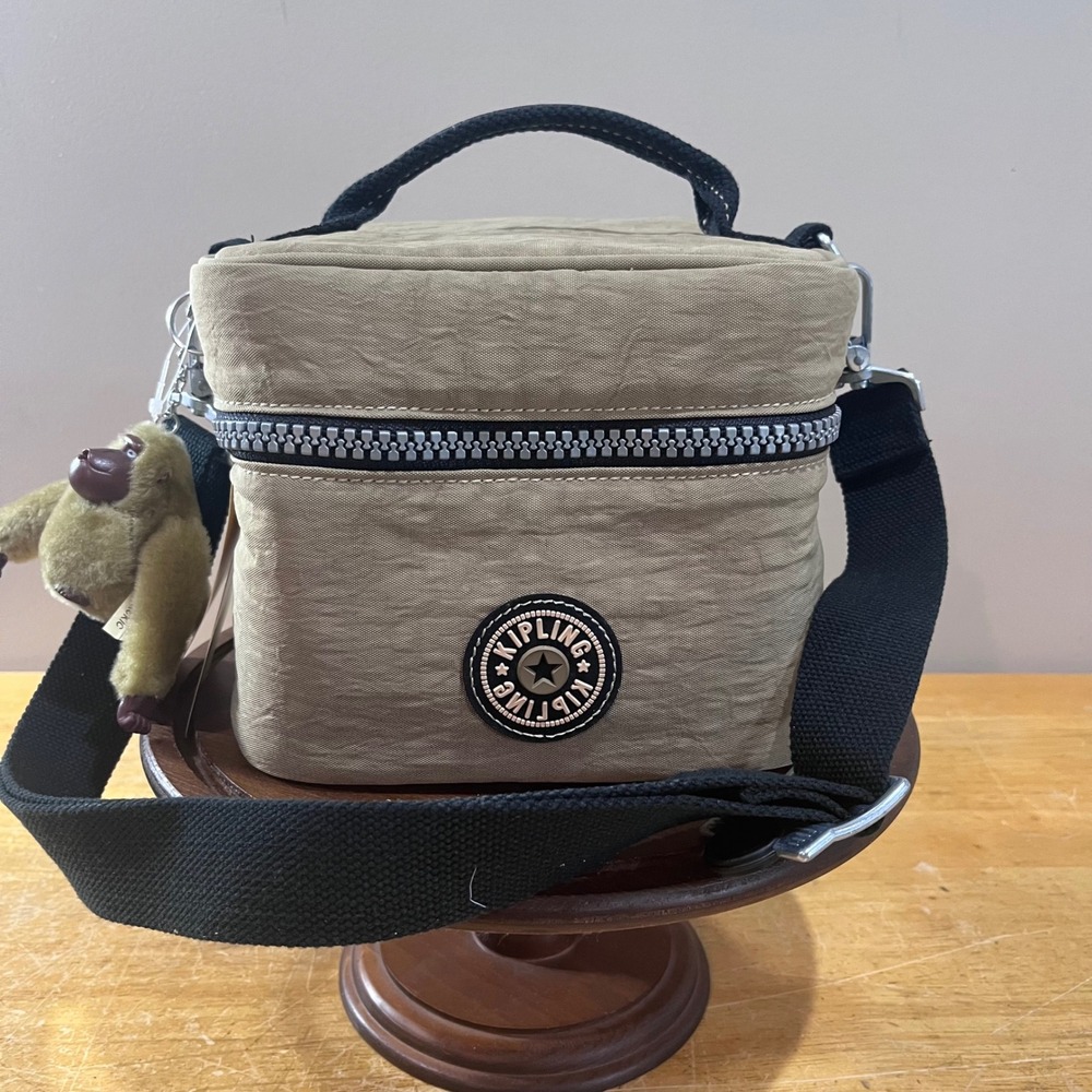 Vtg Kipling Most Beautiful Case Stone Tan Nylon Crossbody Vanity Bag 2161WT NEW